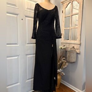 Elegant Black Mermaid Vneck Lace Sequin Midi Evening Gown Fairygoth Dark Romance